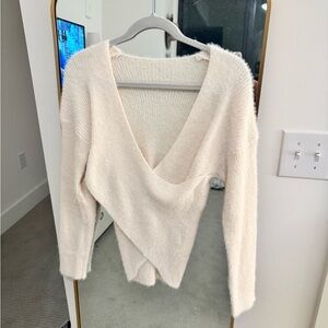 White Criss-Cross Fuzzy Sweater NBW